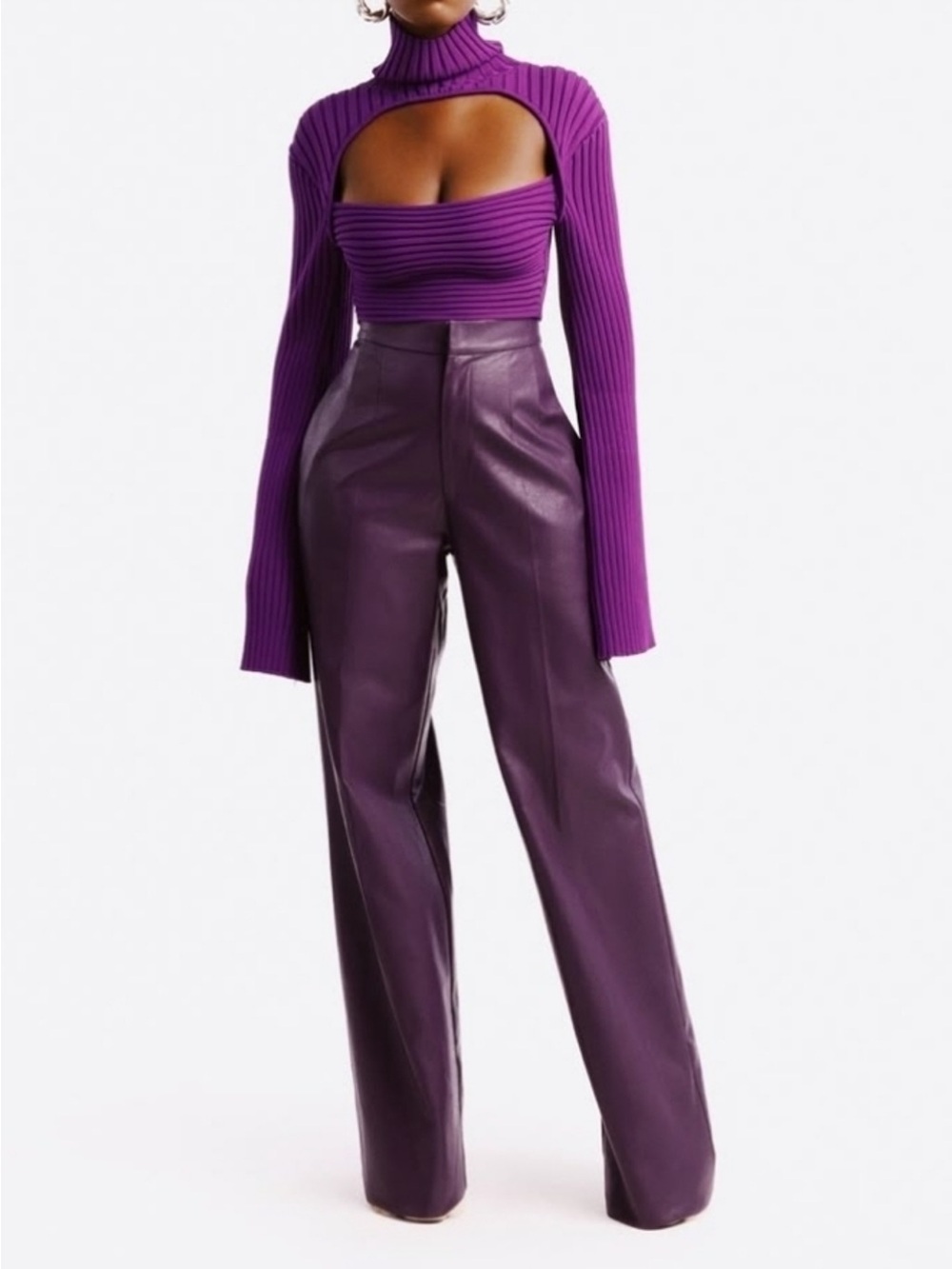 WORN ONCE | Hanifa Plum High-Rise Wide-Leg Leather Pants